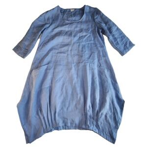 ET' LOIS Tunic Frock Dress Womens Medium Blue Linen Cotton Lagenlook Coastal